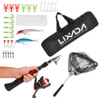 Kids Fishing Rod and Reel Combo Full Kit 1.6m escopic Fishing Rod Reel Set Fish Net Hooks Lures Barrel Swivels Tackle Box