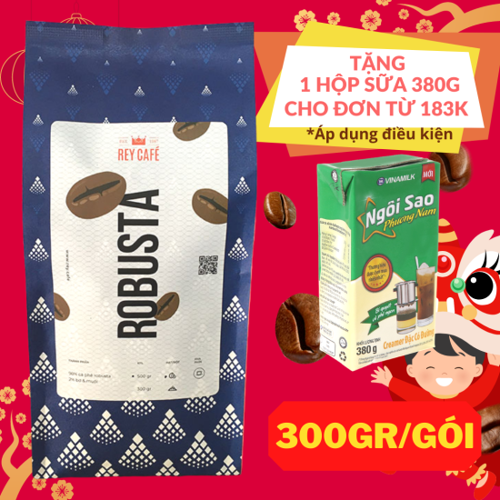 300gr cà phê robusta rang bơ nguyên chất - pha phin - thương hiệu rey cafe - ảnh sản phẩm 1