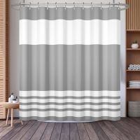 【CW】❦✆  Striped Shower Curtains Hotel Waffle Pattern Polyester Deacor Curtain with Hooks