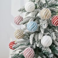 443/6pcs 8cm Christmas Ball จี้แขวนเครื่องประดับสี Xmas Tree Balls เจาะ Glitter Happy New Year Navidad เด็กของขวัญ