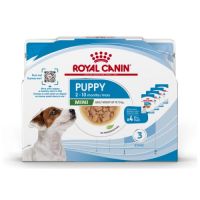 royal canin puppy mini อาหารเปียก ชิ้นเนื้อในน้ำเกรวี่ ลูกสุนัข พันธุ์เล็ก 4 ซอง