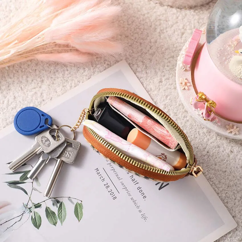 LAYRUSSI New Fabric Coin Purse Women Double Zipper Small Wallet Key Pouch  Travel Card Holder Fashion Female Vintage Coin Bags