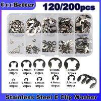 120/200PCS E-Clip Washer 304 Stainless Steel Locking Rings Circlip Kit Retaining Clips Assortment For Shaft Fastener M1.5~M10 Nails Screws  Fasteners