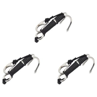 3X KEEP DIVING Scuba Diving Double Dual Stainless Steel Reef Drift Hook with Line and Clips Hook ,Black