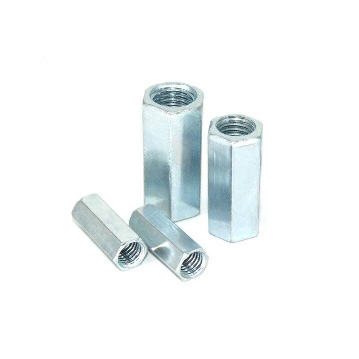 20pcs-m6-m8-hex-long-nut-coupling-connection-nuts-thread-rod-carbon-steel-galvanized-long-hexagonal-nut-stub-l-16mm-20mm-25mm-nails-screws-fasteners