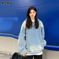 ASRV เสื้อสเวตเชิ้ตคาวบอยมีฮู้ดสีฟ้าซักคู่สไตล์วินเทจเสื้อโค้ตโคบาลคู่รัก