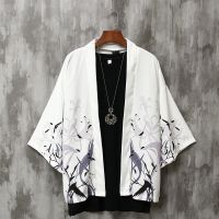 Uni Kimono Casual Kimono anime shirt Haori For men clothes Japanese Harajuku Fashion mens Kimonos Samurai kimono cardigan Crane Printed Shirt Mens Plus Size Clothes Yukata Haori