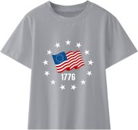 Kids USA Flag Kid Toddler Shirts 4th of July 3D Graphic Printed Tees Boys Girls Novelty Fashion Short (Grey, 5-6 Years)