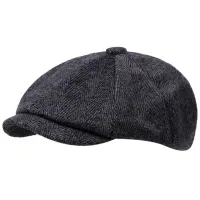 2023 Dad Winter Warm Felt Octagonal Cap Male Newsboy Hat Men Big Size Wool Berets Door Hardware Locks