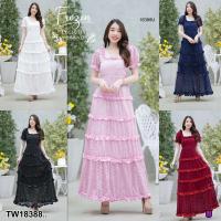 TT18388 แม็กซี่เดรสยาว แขนตุ๊กตา ผ้าลูกไม้แต่งชั้น .Long maxi dress, doll sleeves, lace fabric, decorated with layers..