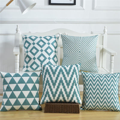 45x45cm Green Blue Geometric Cotton Embroidery Sofa Cushion Cover Car Seat Office Home Decor Throw Pillowcase