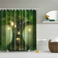 【CW】卐●▣  Shower Curtain Landscape Trees Print Scenery Partition With Hooks