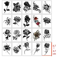 【YF】 20 Pcs Waterproof Temporary Tattoo Sticker Black Small Plant Flower Rose Lotus Ins Flash Tatoo Fake Tatto for Men Women Girl