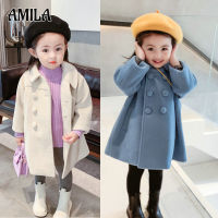 AMILA Girls Coat New Childrens Quilted Thick Double Breasted Temperament Woolen Coat NVB