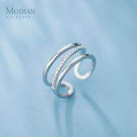 Modian New Arrive 925 Sterling Silver Luminous Clear CZ Three Circle Line Ring for Women Open Adjustable Figer Ring Fine Jewelry