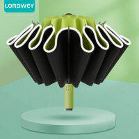 LORDWEY อัตโนมัติพับร่มที่แข็งแกร่งสำหรับผู้ชายผู้หญิง Windproof 12ซี่โครงย้อนกลับร่มลมทนการเดินทาง Inverted ฝนร่ม