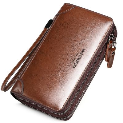 （Layor wallet）  Weixier Men 39; S Wallet Douoble Zipper Hand Bags For Men Leather Long Wallet Large Capacity Purse Men 39; S Clip Bag Card Bag Carteras
