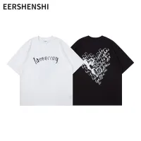 EERSHENSHI เสื้อยืดตาข่ายสำหรับผู้ชาย,เสื้อยืดพิมพ์ลายคู่รักเสื้อสไตล์แขนสั้นผ้าฝ้ายแบรนด์ทรงหลวม