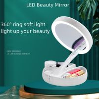 Portable LED Light Makeup Mirror Vanity Lights Compact Make Up Pocket Mirrors Vanity Cosmetic Hand Folding Led Mirror Lamp Gift Mirrors