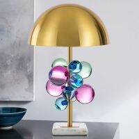 【YD】 gold wrought iron Table Lamp for Bedroom Bedside Luxury glass ball marble Room study desk