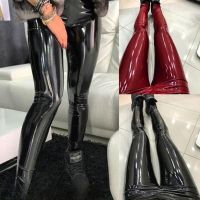 Mirror PU Shiny Leather Pants Womens Elastic High Waist  Pants Shinny Slim Pencil Trousers  Nightclub Leather Pants