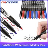 หมึกปากกาเคมีกันน้ำปากกาหัวเล็ก4/6/8ชิ้นปลายปากกาบางหัวปากกาหมึกสีแดงสีดำสีน้ำเงินปากกาเครื่องเขียนสีละเอียด1.5มม
