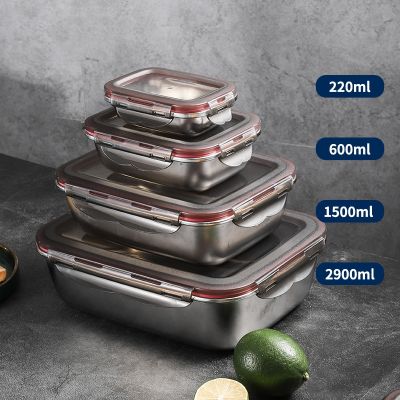 hot【cw】 220/600/1500/2900ml 304 Rectangular Sealed Food Fresh-keeping Boxes Office Bento Containers