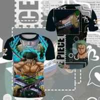 2023 newsummer การ์ตูนเสื้อยืด Tops 3D พิมพ์อะนิเมะ แฟชั่น Roronoa Crazy T เสื้อ