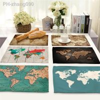 42x32cm Linen World Map Dining Table Mats Placemats Coffee Tables Non-slip Mat Coasters Tableware Plates Kitchen Accessories