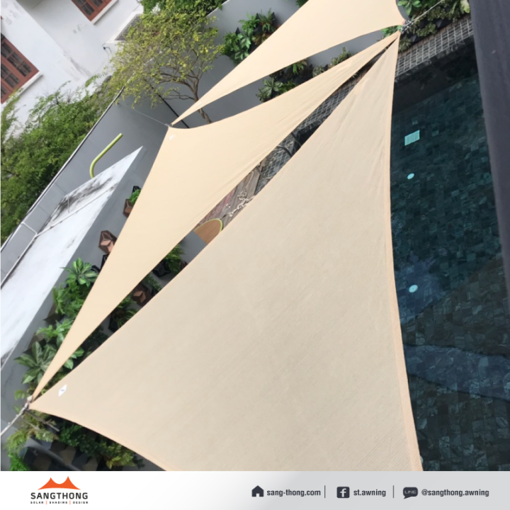 ผ้าใบกันแดดคูลลาลู-coolaroo-รุ่น-commercial-grade-5x5x5-m-ทรงสามเหลี่ยม-shade-sail-triangle-พร้อมฟรีห่วงสแตนเลสทุกมุมผ้า-ผ้าใบกรองแดด-uv-ผ้าตาข่ายกรองแสงอย่างดี