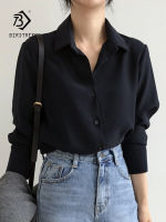 Summer New Arrival Women Solid Black Chiffon Blouse Long Sleeve Casual Shirt Womens Korean BF Style Chic Tops Feminina Blusa T0