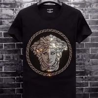 Versace เสื้อยืดแฟชั่นใหม่หลวมพลอยเทียมของผู้ชายแขนสั้นเสื้อสำหรับผู้ชายผ้าฝ้ายเมดูซ่า