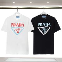 2023 spring and summer new trendy brand pradaˉgraffiti letter logo red and blue short-sleeved t-shirt for men and women casual fashion