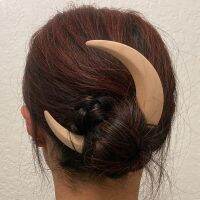 【cw】 Hand CarvedHair Fork Hair Stick Crescent Shaped Hairpin WoodenHairpinHair Fork HeadwearWomen 【hot】