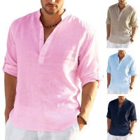 【YY】New2023 Mens Linen Long Sleeve Shirt Solid Color Casual Cotton Linen Shirt Tops Size S-5XL