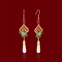 Gong Dianguo Chao Hotan Jade Earrings Female Enamel Craft Palace National Style Cheongsam Earrings Unique Temperament UMJ8