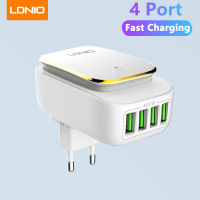 LDNIO Fast Charging 4 Port Home USB Wall Chargers With LED Light Electric Mobile Phone Charger Adapter A4405