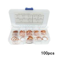 100pcs/set M4 M5 M6 M8 M10 M12 M14 Copper Washer Gasket Set Copper Washer Assortment Kit For Boat Crush Flat Seal Ring Tool