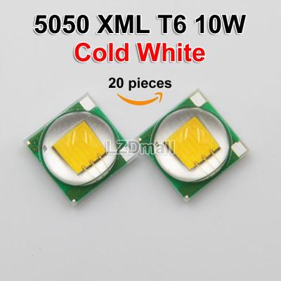 20ชิ้น LED แบบ SMD 5050 X มล. T6สีขาวนวล/เย็นสีขาว/ขาว10วัตต์พลังงานเต็มรูปแบบโคมไฟ LED ลูกปัดแสงชิปไดโอด LED ไฟฉาย