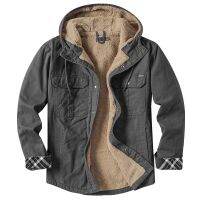 American Size Mens Cotton Casual and Fleece Long Sleeve Shirt Autumn Winter Plus Size Thick Fleece Hooded Jacket Jacket