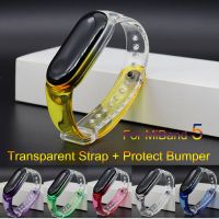 ✑ Transparent Colorful Silicone Watch Band For Xiaomi Mi Band 5 Strap Miband 5 Clear Rubber Bracelet Bumper Case