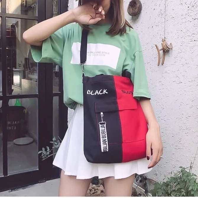 Korean Canvas Bag (Design No.22) Shoulder Crossbody Tote bag With 2