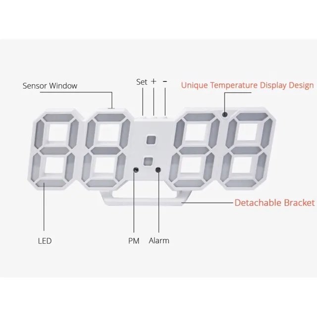 LED clock Modern Digital 3D White LED Wall Alarm Clock 1224hrs Multi