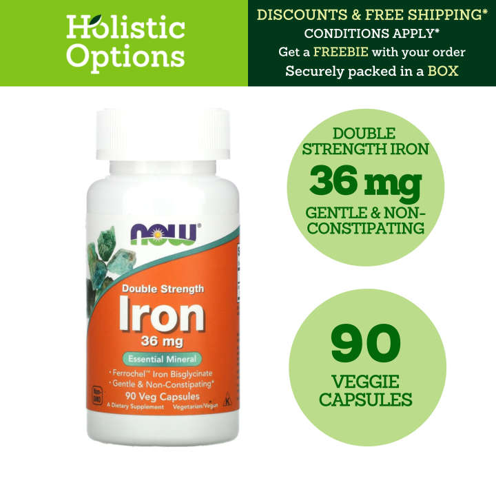 NOW Foods, Iron, Double Strength, 36 mg, Ferrochel Iron Bisglycinate