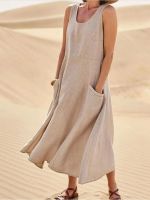 ▽✉☃ Linen Tank Pocket Summer Dress