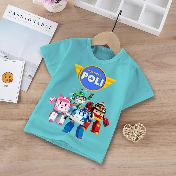 เสื้อยืด-พิมพ์ลาย-robocar-poli-สีพื้น-สําหรับเด็กผู้ชาย-และเด็กผู้หญิง