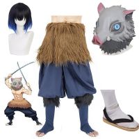 Anime Demon Slayer Kimetsu No Yaiba Hashibira Inosuke Cosplay Costume Pig Silicone Mask Black Socks Sandals Wig