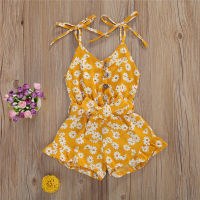 (Childrenhouse) เด็กวัยหัดเดิน เด็กทารก ชุดรอมเปอร์ ลายดอกไม้ คอวี แขนกุด Playsuits Daisy Print Jumpsuit