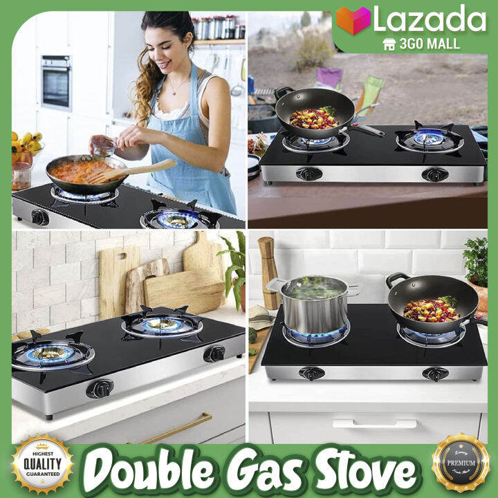 Gas stove benchtop tempered glass double stove gas stove Lazada PH