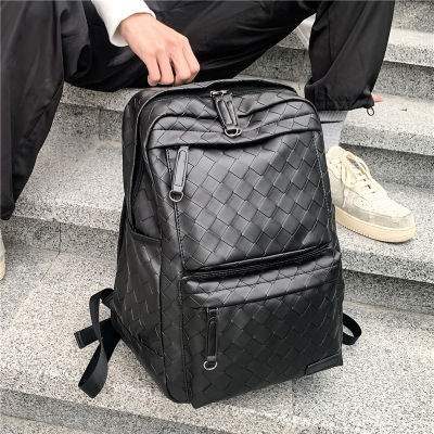 TOP☆2021 Fashion Woven Backpacks Men Large-capacity Laptop Computer Bag PU Leather waterproof Travel Bags Backpacks Male Student School Bags